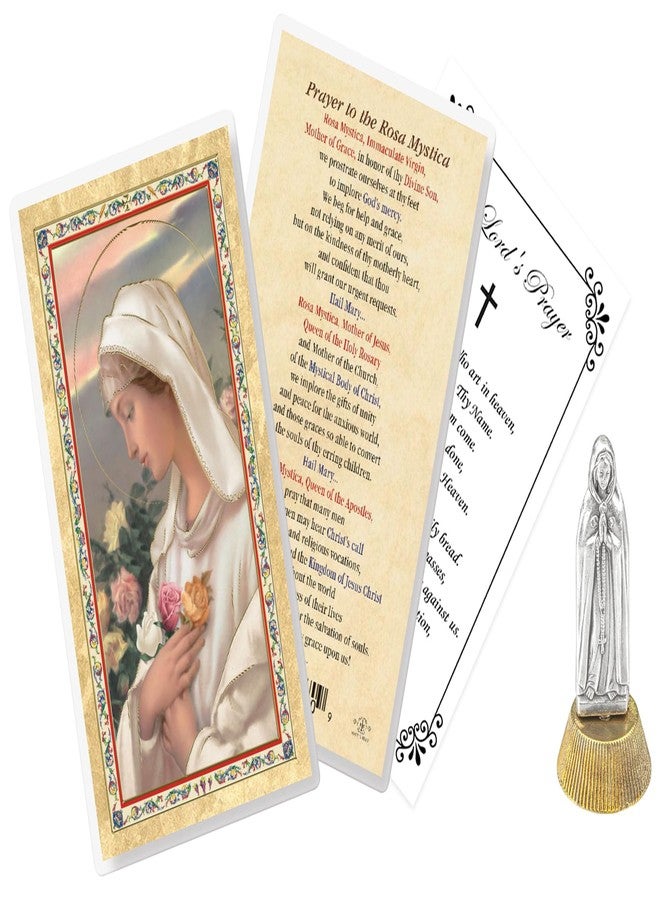 Trendzeen Mini Rosa Mystica Statue (2 Inch) - Laminated Virgin Mary Prayer Card, The Lord's Prayer Card - Maria Rosa Mistica Statue for Car, Home Decor - Rosa Mistica Virgen Estatua - 3 Items Total - Image 1